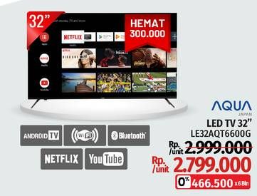 Promo Harga Aqua LE32AQT6600G | LED TV Kosong  - LotteMart