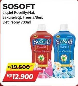 Promo Harga Sosoft Deterjen Cair Rose Waterlily, Nature Fresh, Sakura Blossom, Sweet Bouquet, Freesia Pear, Floral Berries, Sweet Peony 700 ml - Alfamart