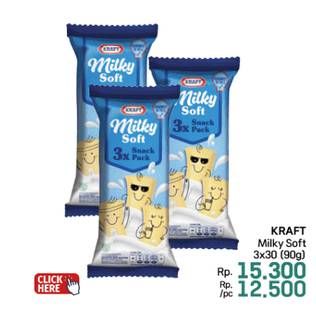 Promo Harga Kraft Milky Soft per 3 pcs 30 gr - LotteMart