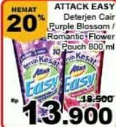 Promo Harga ATTACK Easy Detergent Liquid Purple Blossom, Romantic Flower 800 ml - Giant