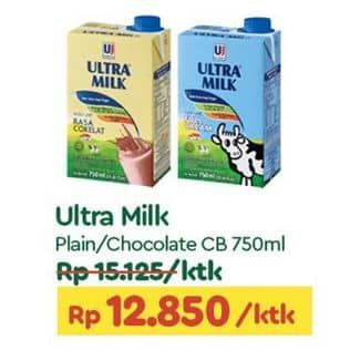 Promo Harga Ultra Milk Susu UHT Coklat, Full Cream 750 ml - TIP TOP