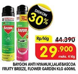 Promo Harga Baygon Insektisida Spray Fruity Breeze, Flower Garden 600 ml - Superindo