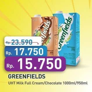 Promo Harga Greenfields UHT Full Cream, Chocolate, Choco Malt 1000 ml - Hypermart