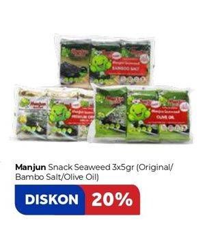 Promo Harga MANJUN Seaweed Bamboo Salt, Olive Oil, Corn Oil Laver per 3 pcs 4 gr - Carrefour