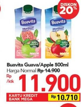 Promo Harga BUAVITA Fresh Juice Guava, Apple 500 ml - Carrefour