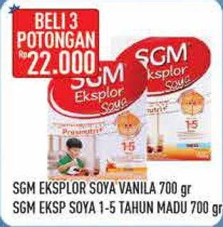Promo Harga SGM Eksplor Soya 1-5 Susu Pertumbuhan Madu, Vanila per 3 box 700 gr - Hypermart