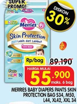 Promo Harga Merries Pants Skin Protection S34, M50, L44, XL42, XXL34 34 pcs - Superindo