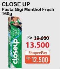 Promo Harga CLOSE UP Pasta Gigi Everfresh Menthol Fresh, Deep Action Menthol Fresh 160 gr - Alfamart