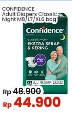 Promo Harga Confidence Adult Classic Night Ekstra Serap & Kering L7, M8, XL6 6 pcs - Indomaret