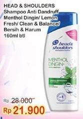 Promo Harga HEAD & SHOULDERS Shampoo Anti Dandruff, Menthol Dingin, Lemon Fresh, Clean Balanced, Bersih Harum 160 ml - Indomaret