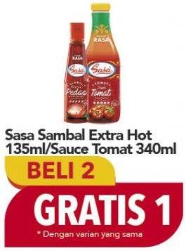 Promo Harga SASA Sambal Extra Hot 135ml/ Sauce Tomat 340ml  - Carrefour