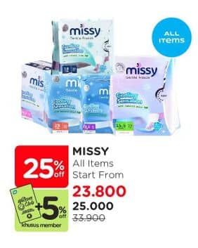 Promo Harga Missy Sanitary Napkins  - Watsons