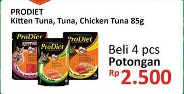 Promo Harga PRODIET Makanan Kucing Kitten Tuna, Tuna, Chicken Tuna per 4 pcs 85 gr - Alfamidi