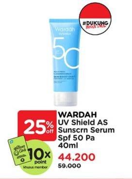 Promo Harga Wardah UV Shield Airy Smooth Sunscreen Serum SPF 50 PA++++ 40 ml - Watsons