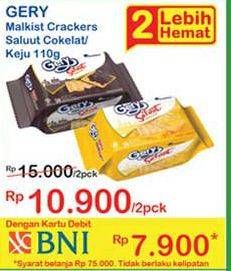 Promo Harga GERY Malkist Chocolate, Keju per 2 pcs 110 gr - Indomaret