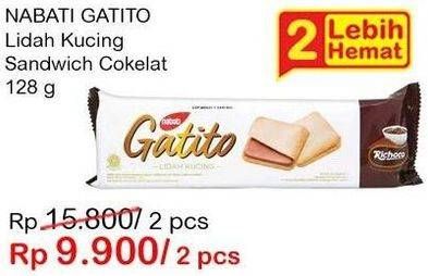 Promo Harga NABATI Gatito Lidah Kucing Coklat per 2 bungkus 128 gr - Indomaret