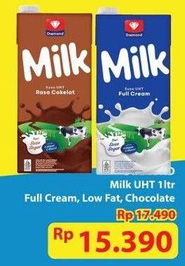 Promo Harga Diamond Milk UHT Full Cream, Low Fat High Calcium, Chocolate 1000 ml - Hypermart