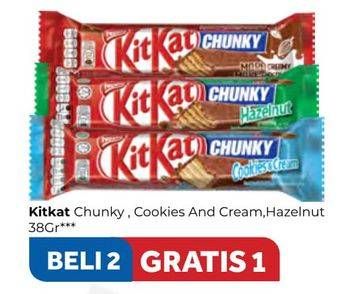 Promo Harga KIT KAT Chunky Original, Cookies Cream, Hazelnut per 2 pouch 38 gr - Carrefour