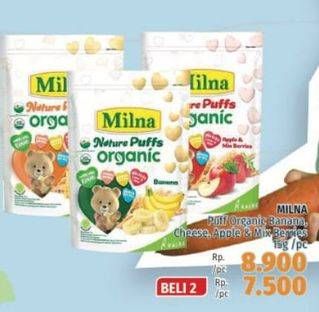 Promo Harga MILNA Nature Puffs Organic Banana, Cheese, Apple Mix Berries per 2 pouch 15 gr - LotteMart
