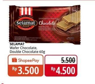 Promo Harga Selamat Wafer Chocolate, Double Chocolate 60 gr - Alfamidi