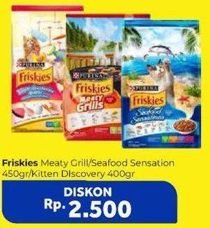 Promo Harga FRISKIES Makanan Kucing Meaty Grills, Dry Seafood Sensations, Kitten Discoveries, Meaty Grills 400 gr - Carrefour