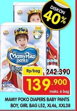 Promo Harga Mamy Poko Pants Royal Soft L52, XL46, XXL38 38 pcs - Superindo