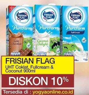 Promo Harga FRISIAN FLAG Susu UHT Purefarm Swiss Chocolate, Full Cream, Coconut Delight 900 ml - Yogya