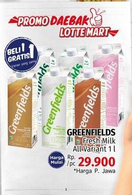 Promo Harga GREENFIELDS Fresh Milk All Variants 1000 ml - LotteMart