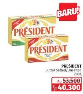 Promo Harga PRESIDENT AMBASSADOR Butter Salted, Unsalted 200 gr - Lotte Grosir