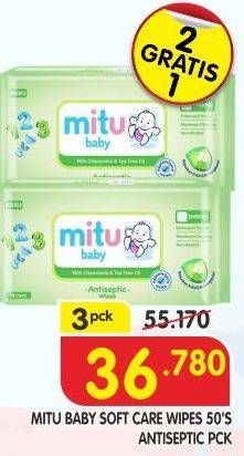 Promo Harga MITU Baby Wipes Antiseptic per 3 bungkus 50 pcs - Superindo