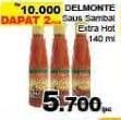 Promo Harga DEL MONTE Sauce Extra Hot Chilli per 2 botol 140 ml - Giant
