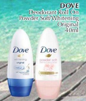Promo Harga DOVE Deo Roll On Powder Soft, Original Nourish Smooth 40 ml - Giant