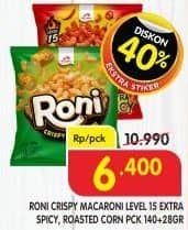 Roni Crispy Macaroni 140 gr Diskon 41%, Harga Promo Rp6.400, Harga Normal Rp10.990, Extra Sticker