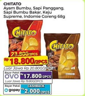 Promo Harga Chitato Snack Potato Chips Ayam Bumbu Spicy Chicken, Sapi Panggang Beef Barbeque, Rasa Asli (Original), Keju, Mi Goreng 68 gr - Alfamart