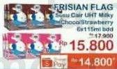 Promo Harga Frisian Flag Susu UHT Milky Zuzhu Zazha Chocolate, Strawberry per 6 tpk 115 ml - Indomaret