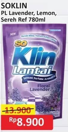 Promo Harga So Klin Pembersih Lantai Ungu Floral Lavender, Kuning Citrus Lemon 780 ml - Alfamart