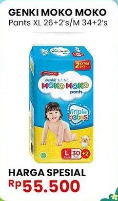 Promo Harga Genki Moko Moko Pants XL26+2, M34+2 28 pcs - Indomaret