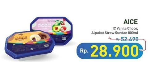 Promo Harga Aice Sundae Vanilla Chocolate, Alpukat Strawberry 800 ml - Hypermart