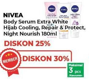 Promo Harga Nivea Body Serum Extra White Hijab Cooling, Extra White Care Protect, Extra White Night Nourish 180 ml - Yogya