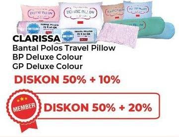 Promo Harga CLARISSA Bantal Polos Travel Pillow, CLARISSA Bantal & Guling Deluxe Love Colour  - Yogya