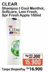 Promo Harga CLEAR Shampoo Ice Cool Menthol, Complete Soft Care, Lemon Fresh, Super Fresh Apple 160 ml - Alfamart