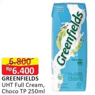Promo Harga GREENFIELDS UHT Full Cream, Choco Malt 250 ml - Alfamart