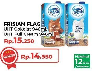 Promo Harga Frisian Flag Susu UHT Purefarm Full Cream, Swiss Chocolate 946 ml - Yogya