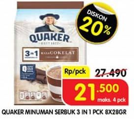 Promo Harga Quaker Oatmeal 3 In 1 Berry Burst, 3in1 Cokelat, 3in1 Vanilla per 8 pcs 28 gr - Superindo