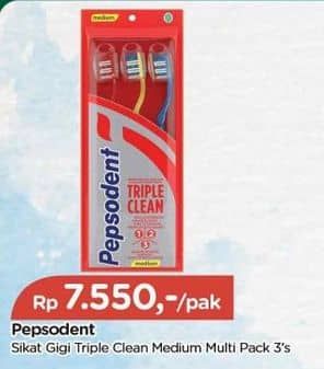 Promo Harga Pepsodent Sikat Gigi Triple Clean Medium 3 pcs - TIP TOP