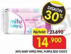 Promo Harga MITU Baby Wipes Pink, Playful Fressia Purple per 2 pouch 50 pcs - Superindo