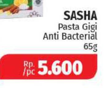 Promo Harga SASHA Toothpaste Anti Bacterial 65 gr - Lotte Grosir