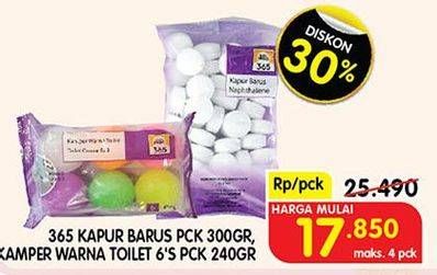 Promo Harga 365 Kapur Barus 300 g/ Kamper Warna Toilet 6s  - Superindo