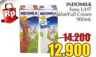 Promo Harga INDOMILK Susu UHT Full Cream Plain, Cokelat 900 ml - Giant