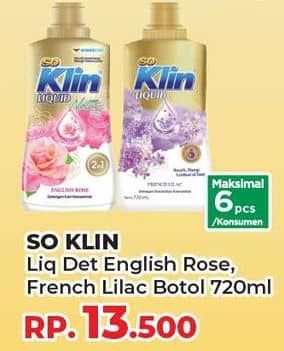 Promo Harga So Klin Liquid Detergent Nature English Rose, French Lilac 720 ml - Yogya
